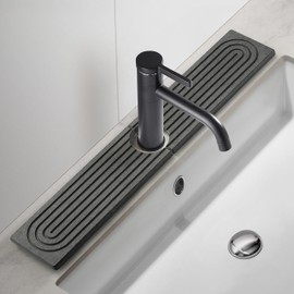 Faucet Mat for Kitchen Sink, Diatomite Fast Drying Stone Sink Tray, Super Absorbent, Prevents Moisture Buildup - Faucet Splash Guard for Bathroom Counter, Kitchen [Dark Grey, 23.6" x 3.9"]