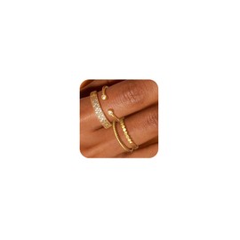 Stackable Gold Rings for Women Non Tarnish Thin Thumb Rings Dainty 14k Gold Plated Stacking Statement Band Ring Cubic Zirconia Ring Set Promise Wedding Bands Engagement Rings for Women Size 6 7 8 9 10 (8)