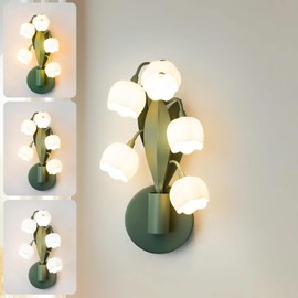 ytdzinoi Flower Wall Sconces 5 Lily of The Valley Lights Vintage Flower Wall Light Bedside Lamps with 3 Color Modes Nightstand Lamp with G4 Led Bulbs for Bedroom, Living Room, Office,Green