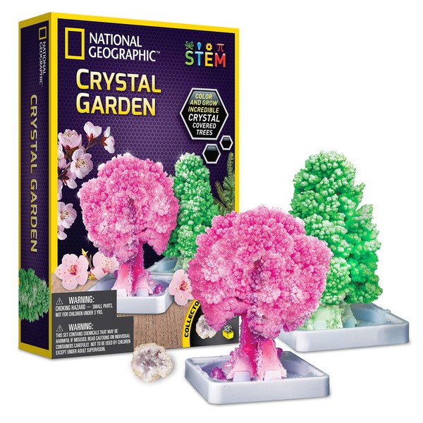 NATIONAL GEOGRAPHIC Crystal Growing Garden – Grow Two Crystal Trees in Just 6 Hours with This Crystal Growing Kit for Kids, Includes Geode, Learning Guide, and More, Great Gift for Boys and Girls