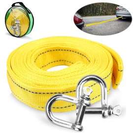Exsbtay Tow Rope, 4 Metres, 5 Tonnes (11000 Lbs) Tow Rope Car with Reflective Strips, with 2 Safety U-Buckles, Car Tow Rope, Rope for Recovery Tow