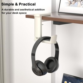 Ahonnpely Headphone Hook - Adjustable Clamp-on Headphone Holder, Under Desk Gaming Headset Holder Mount Hook with Rotating Clamp (White)