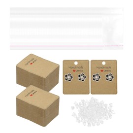 PATIKIL Earring Display Cards, 300 Pcs Rectangle Cardstock Earring Holder Blank Tags with Packaging Bags and Earring Backs for Earrings Hanging and Storaging, Brown