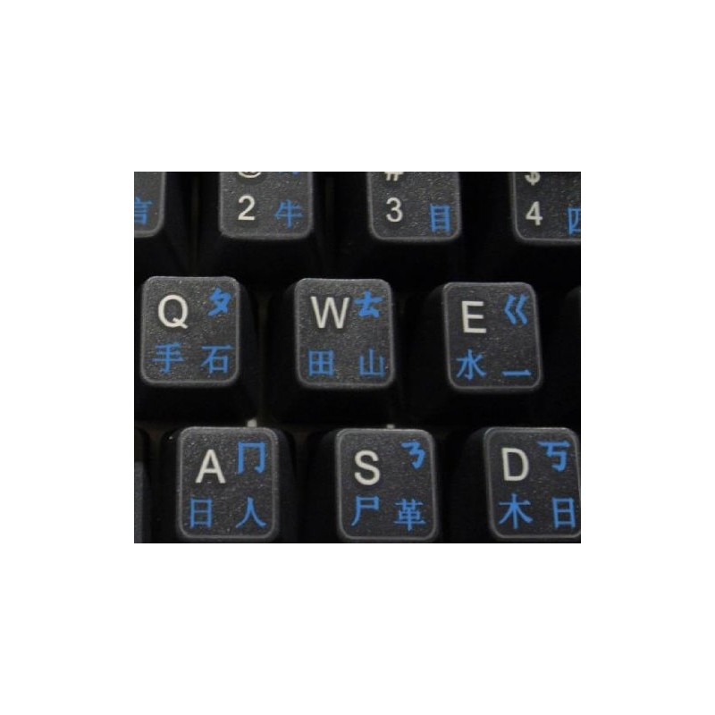 Chinese Keyboard Stickers with Blue Lettering ON Transparent Background