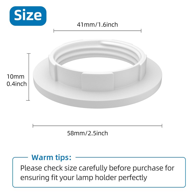 6 Piece Lampshade Reducer Ring E27 Screw Collar Ring 40MM,