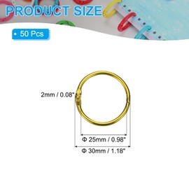 PATIKIL 1" Loose Leaf Binder Rings, 50Pcs Binder Ring Book Rings Metal Key Rings for Paper Index Card Flash Card Book DIY Scrapbook Notebook Photo Album Office, Yellow