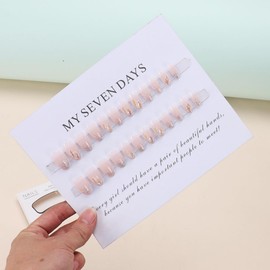 Nude False Nails Coffin, SXVME Glitter Press on Nails Medium Short Ballerina Fake Nails with 3D Nail Charm Acrylic Nails Sparkle Cute Glue on Nails Press ons for Nail Art 24 Pcs