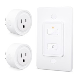 LoraTap Mini Wireless Remote Control Outlet Plug Adapter (2 Pack) with Remote, 2 Channel Wall Switch, 656ft Control Range for Indoor Lamps and Home Appliances, No Hub Required, 10A/1100W, White