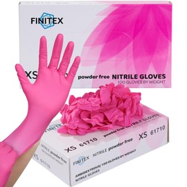 FINITEX Pink Nitrile Disposable Latex-Free Gloves - 3.5mil 100PCS/Box Powder-Free 9inch Guantes de Nitrilo Cleaning Medical Exam Food Cooking Glove(100, X-Small)