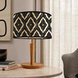 FOGARI Bamboo Lampshade, Drum Lampshade, Japanese Lampshade for Floor Lamps, Desk Lampshade, Chandelier, Pendant Lampshade (Black)