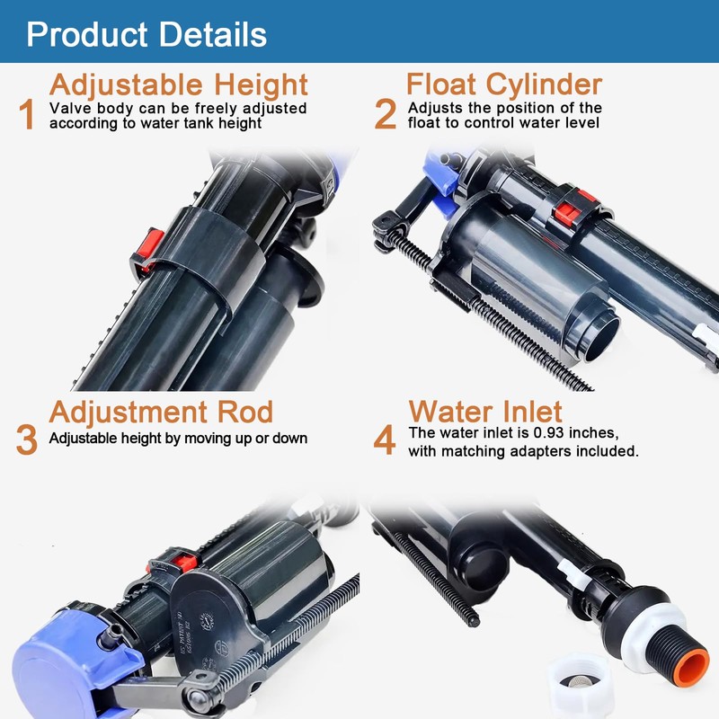 Lychee Light Fill Valve Replacement for Toilet Tanks, Toilet Inlet