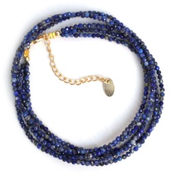 Gempires Blue Lapis Lazuli Beads Necklace, Multi Strand Beaded Necklaces, 3 Strand Necklace, September Birthstone,14k Gold Plated 18 inch Adjustable Chain