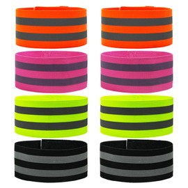 Bliceon 8 Pack Reflective Armbands and Strips, Adjustable High-Visibility Safety Gear for Walking, Cycling & Running - Elastic Reflective Straps for Enhanced Visibility and Safety (4 Colour)