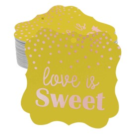 Inkdotpot Real Rose Gold Foil Bracket Shape Paper Hang Tags Love Is Sweet Wedding Favor Tags Pack Of 100