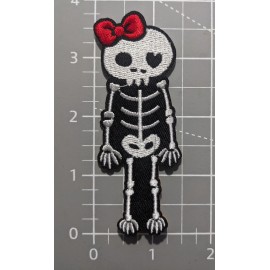 Cute Skeleton Girl With Hair Bowtie Goth Punk Patch Embroidered Iron On 3.5x1.5"