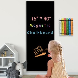 Magnetic Chalkboard Contact Paper for Wall,Peel and Stick Self Adhesive Blackboard Wall Decal Roll with 6 Chalk for Home School,40" x 16",Black (CB-BK-40100)