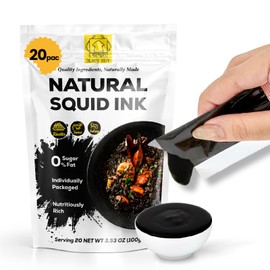 (5g x 20 Pack) Black Hut Squid Ink, Food Coloring Tinta Calamari for Rice Noodles Pasta Spaghetti Risotto, Cuttlefish Ink for Baking mix, Halal Certificate, Contains Molluscs, 3.53 oz / 100 g