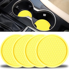 Car Cup Coaster, 4PCS Universal Non-Slip Cup Holders Embedded in Ornaments Coaster, Car Interior Accessories, (Yellow)