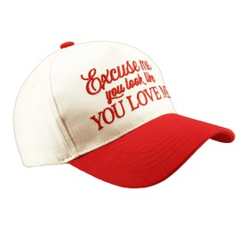 Two-Toned Excuse Me You Look Like You Love Me Dad Cap Embroidered Lettering Hat Baseball Hat for Ladies and Men,Red/Beige