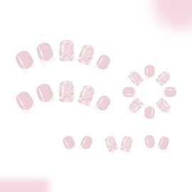 Vopintpy Thanksgiving Press on Nails Short Square Fall Fake Nails White Maple Leaf False Nail with French Tip Design Glossy Autumn Maple Leaves Acrylic Glue on Nail for Women DIY Manicure