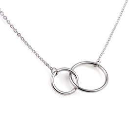 Jude Jewelers Stainless Steel Friendship Eternity Necklace Double Circle Interlocking Infinity (Silver)