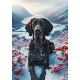 German Shorthair Pointer Black - Best of Breed DCR Winter Berries Garden Flag 12" x 17"