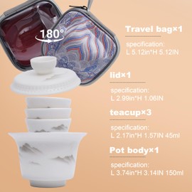 Japanese Gongfu Tea Set for Adults, Chinese Travel Tea Sets Ceramic Gaiwan Asian Mini Teapot Set, Portable Kungfu tea Party set for adults, Tea Lovers Gifts for Outdoor and Office