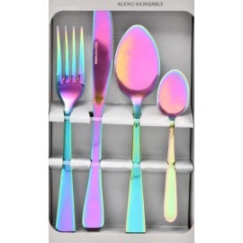 Home Juego De Cubiertos Acero Inoxidable Tornasol Set 16 Pzas