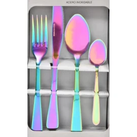 Home Juego De Cubiertos Acero Inoxidable Tornasol Set 16 Pzas