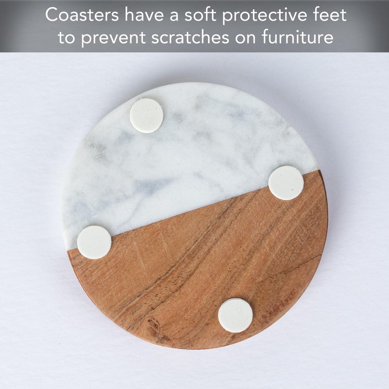 Thirstystone 4 Pack Natural Marble & Acacia Wood Round Coasters