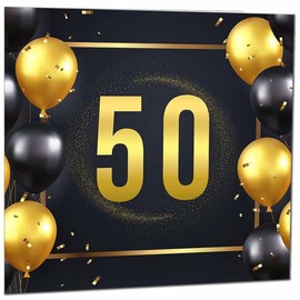 50th Birthday Card for Men Women - Black & Gold Birthday Card for 50 Year old Woman Ladies Friend Sister Mum Auntie Daughter fifty, fiftieth Niece cousin