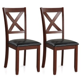 Giantex Wood Dining Chairs Set of 2, Faux Leather Upholstered Dining Chairs with Rubber Wood Legs, Vintage Kitchen Chair w/Padded Seat, Max Load 355 Lbs, Farmhouse Armless Wooden Dining Room Chair
