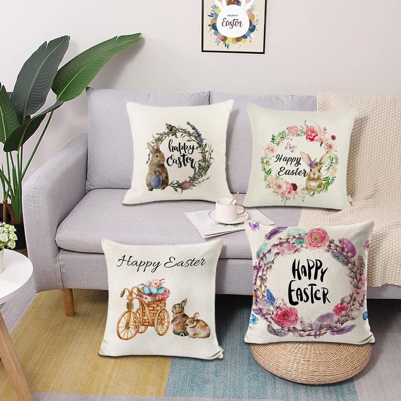 LOEPENLE Set of 4 Easter Cushion Covers, 50 x 50