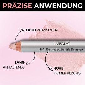 Impala 3-in-1 Jumbo Stift | Lidschatten, Lippenstift und Rouge | Geschmeidige Textur und Lange Lebensdauer | Intensive Farben | Farbe 04 Perlen Rosa