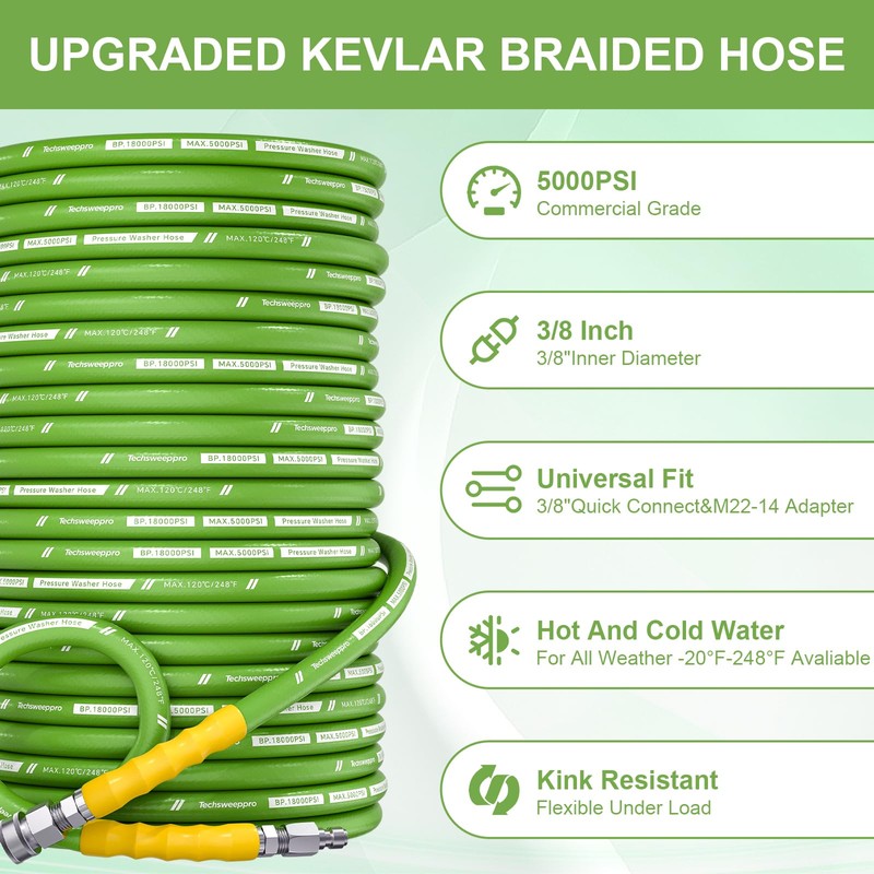 TechSweepPro Pressure Washer Hose 25FT with 3/8 Inch Quick Connect,