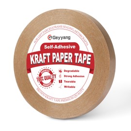 GEYYANG Kraft Paper Tape, Self Adhesive Brown Kraft Tape Framing Tape for Gift Wrapping, Binding, Holding,Craft Art and Sealing - 3/5inch Wide 180FT Long