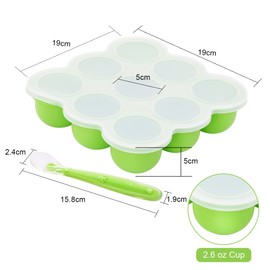 Babynahrung Einfrieren Behälter, Silikon Babybrei Aufbewahrung mit Silikondeckel, Gefriertabletts für Babynahrung BPA-frei, von Muttermilch, Kräutern, Saucen, Eiswürfeln, 9 x 75ml - Grün