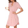 Vlazom Women's Nightdress Turn-Down Collar with Buttons Short Sleeve Nightdress