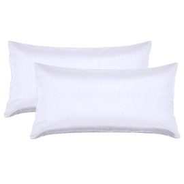 Aiking Home 12x24 Inches Faux Silk Rectangular Throw Pillow Cover, Zipper Closure, White (Set of 2)
