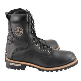 Milwaukee Leather Men's Classic Black Leather Wide Width Lace-Up Logger Boots w/Side Zipper MBM9095W - 11.5W