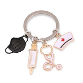 CAOXIAN Nurse Keychain Syringe Stethoscope Mask Keyring Medical Tool Key Ring Nurse Cap Key Chain Nurse Doctor Appreciation Nursing School Student Graduation Gifts