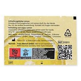 FRANZ MENSCH Hygostar Refreshing Wipes Lemon Viscose Polyester White L 25 cm W 11 cm Pack of 400
