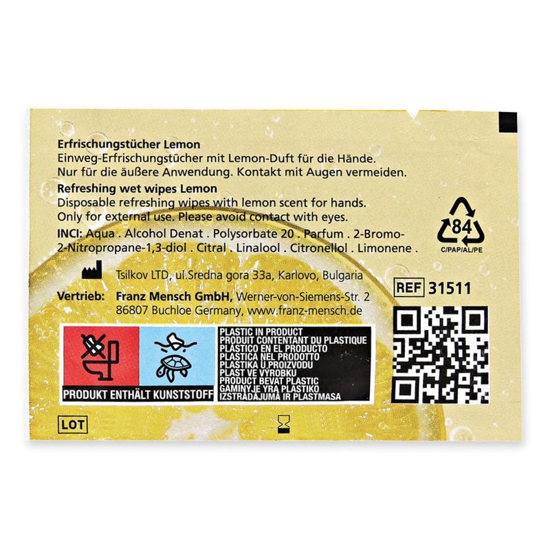 FRANZ MENSCH Hygostar Refreshing Wipes Lemon Viscose Polyester White L
