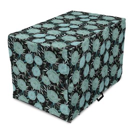 Ambesonne Floral Dog Crate Cover, Vintage Style Romantic Flowers Budding, Easy to Use Pet Kennel Cover for Small Dogs Puppies Kittens, 22 Inch, Charcoal Grey Pale Teal