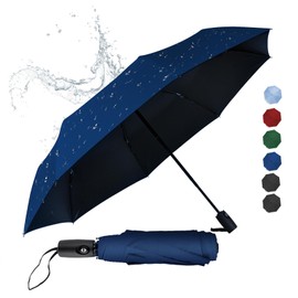 ALFROTEY Compact Travel Umbrella for Rain Portable Automatic Open and Close Windproof Umbrella Lightweight Small Folding Car Umbrella for Women and Men (Navy Blue, L)