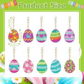 HYran Diamond Painting Easter, Pack of 10 Diamond Painting Pendant Keyrings, Easter Egg Diamond Painting Keyring, Easter Children DIY Craft Gifts Gift