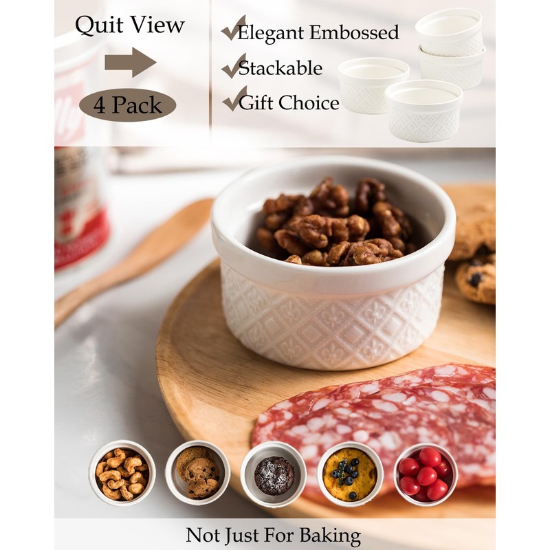 MISSYSSIM Ramekins 6 oz with Lids Oven Safe, Small Creme