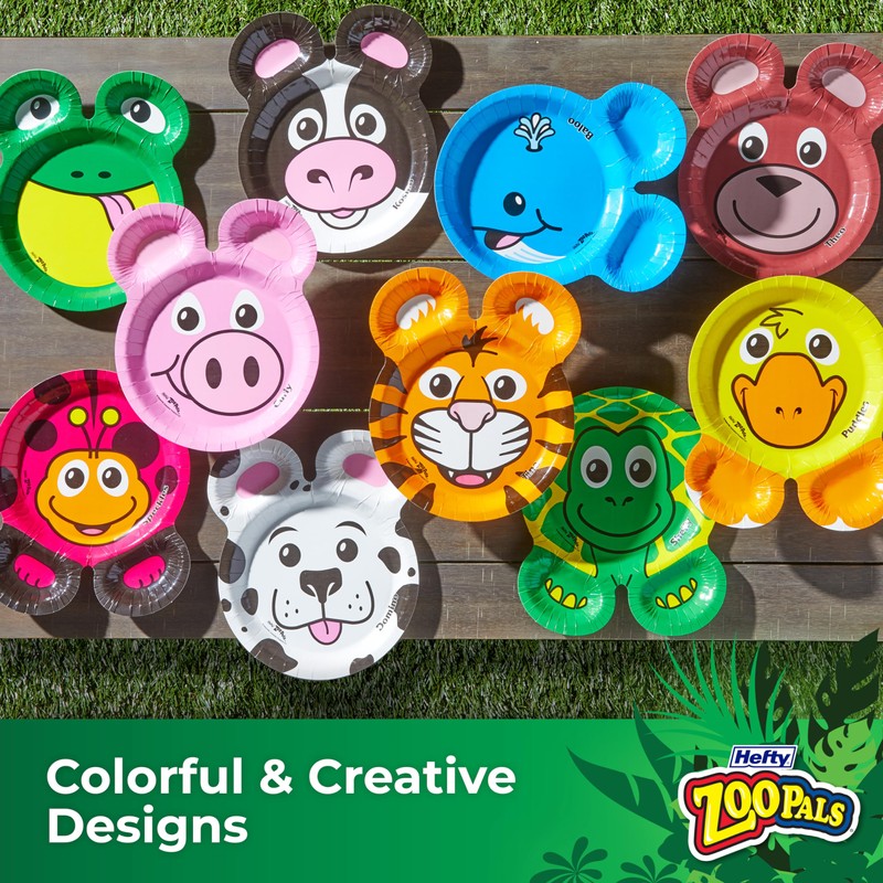 Hefty Zoo Pals Party Edition Paper Plates for Kids, Assorted