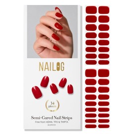 NAILOG Semi Cured Gel Nail Strips 34pcs Gel Nail Wraps - Ruby