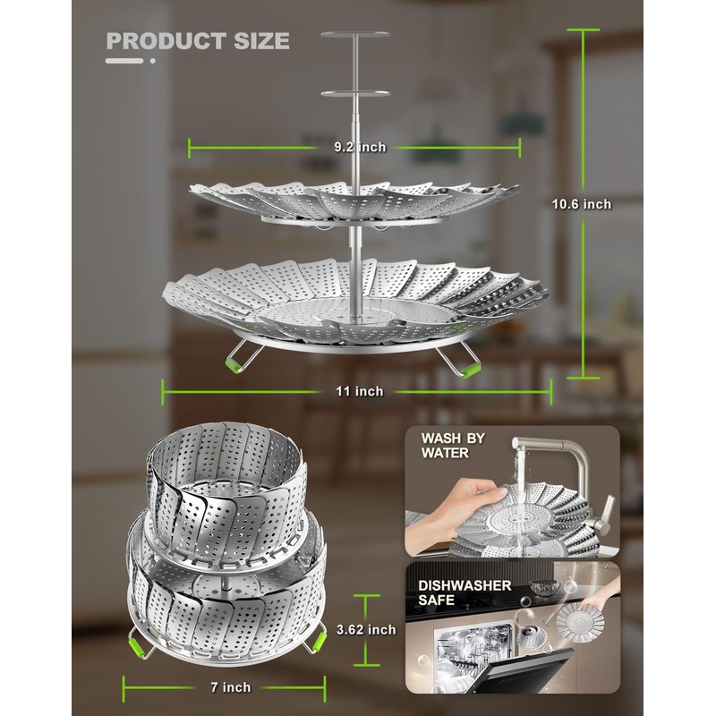 LANVIYA Vegetable Steamer Basket,2 Layer Large Capacity Food Steamer for